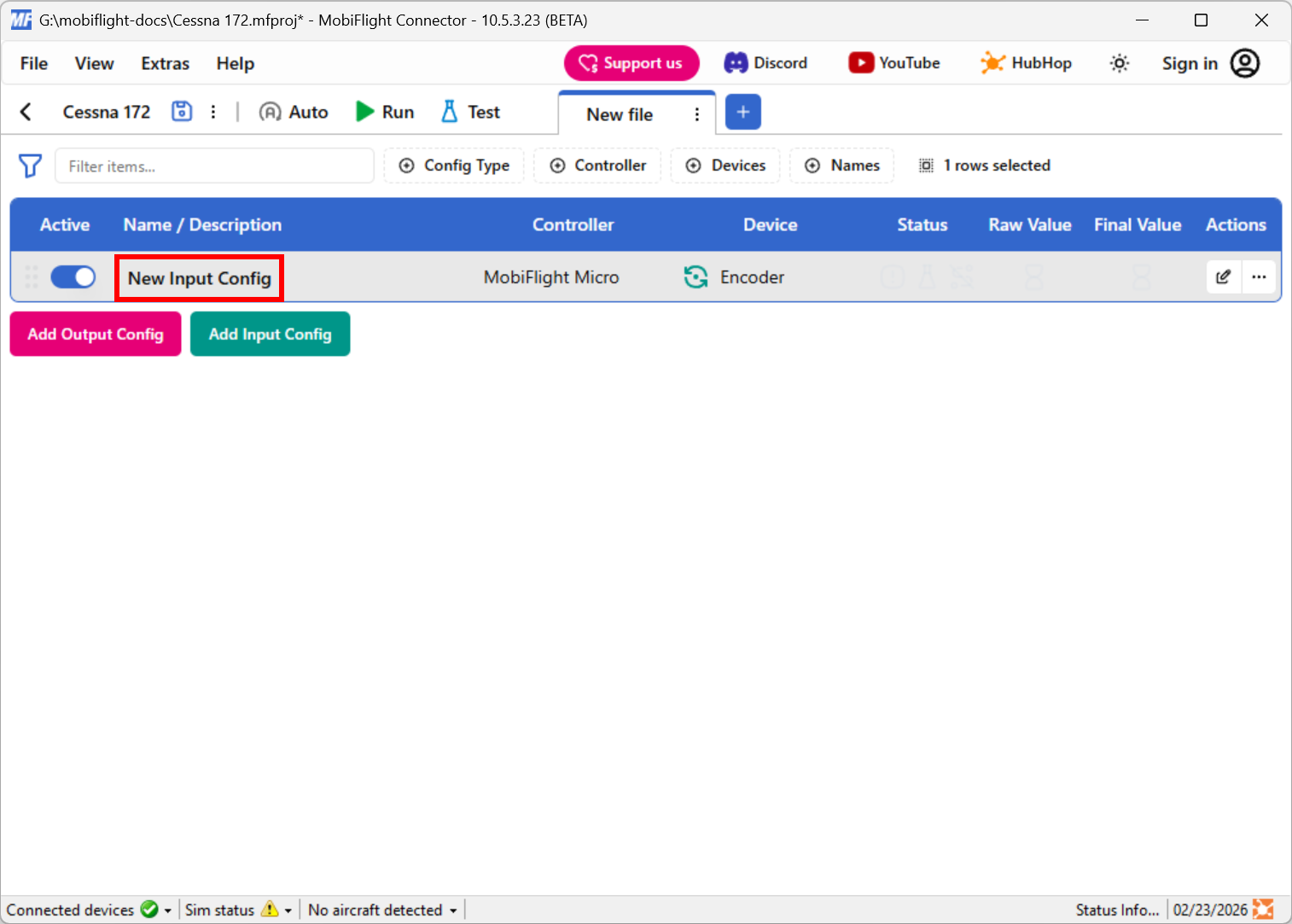Screenshot of the main window with the AP - Heading row text highlighted.
